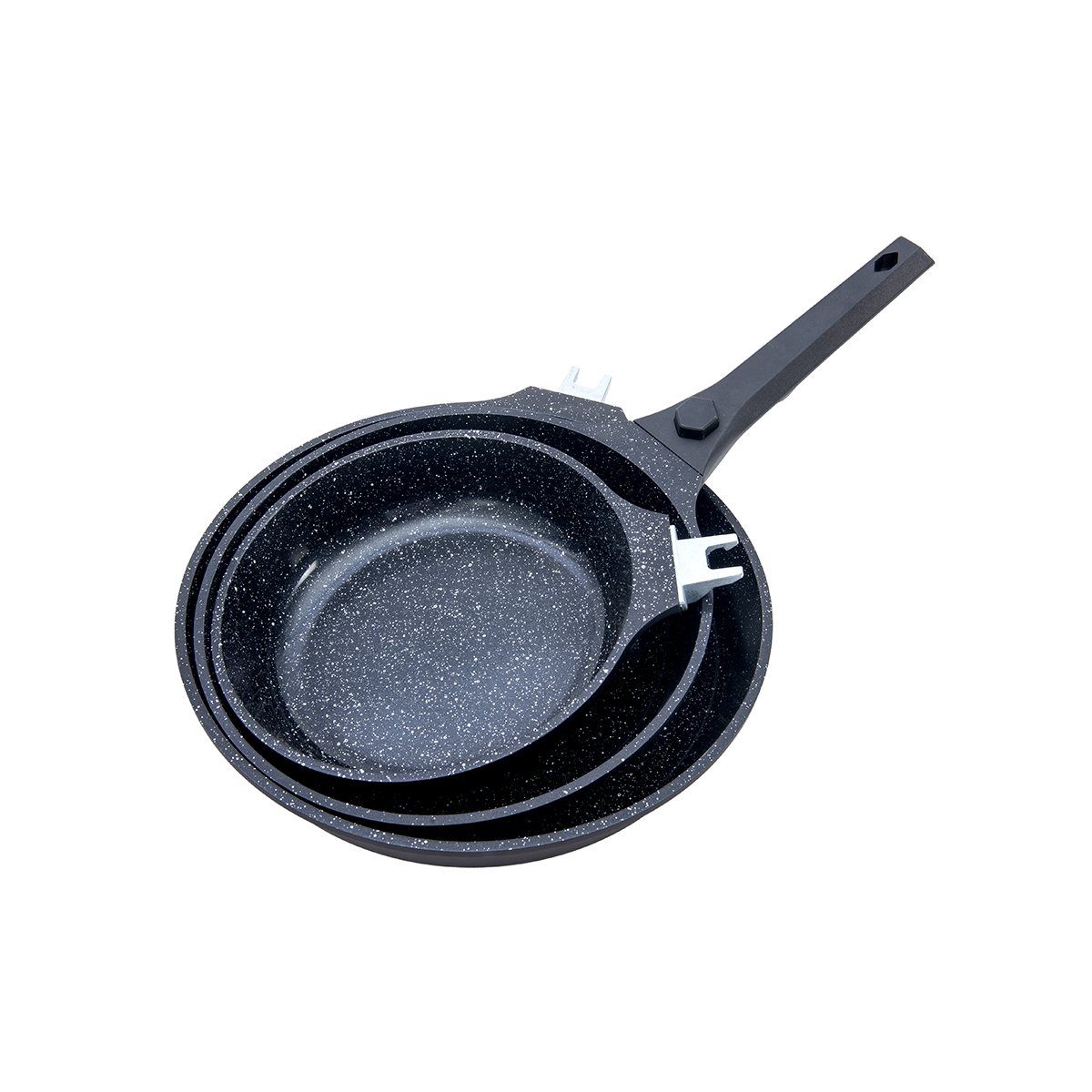 Laguiole Alizée 3-Pan Set (20/24/28cm), Black, Ceramic Non-Stick, Induction Compatible