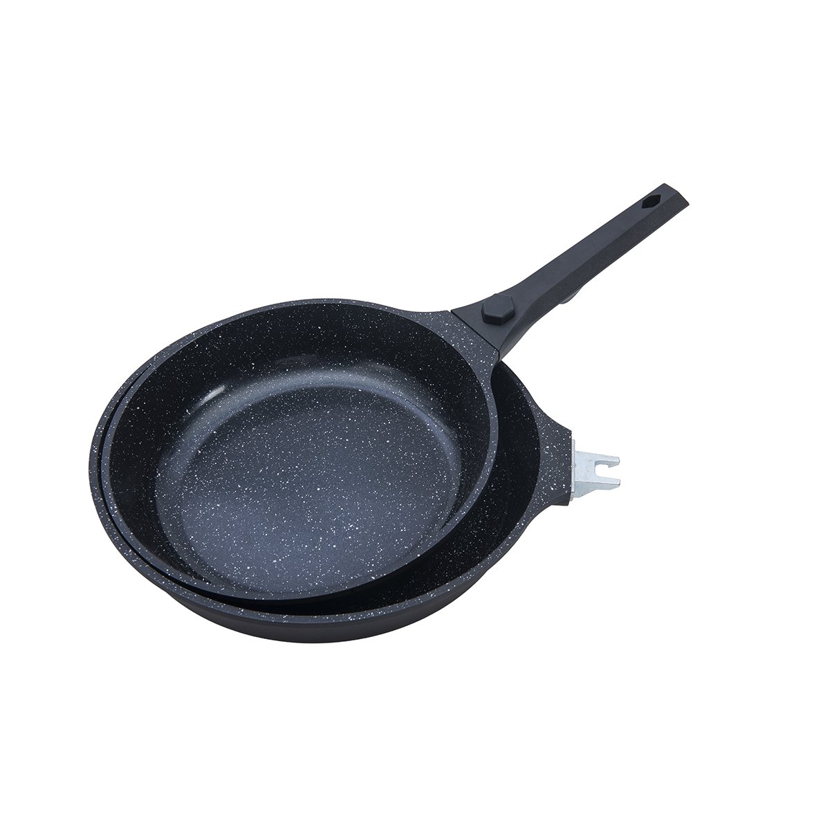 Laguiole Alizée 2-Pan Set (24/28cm), Black, Removable Handle, Ceramic Non-Stick, Induction Ready