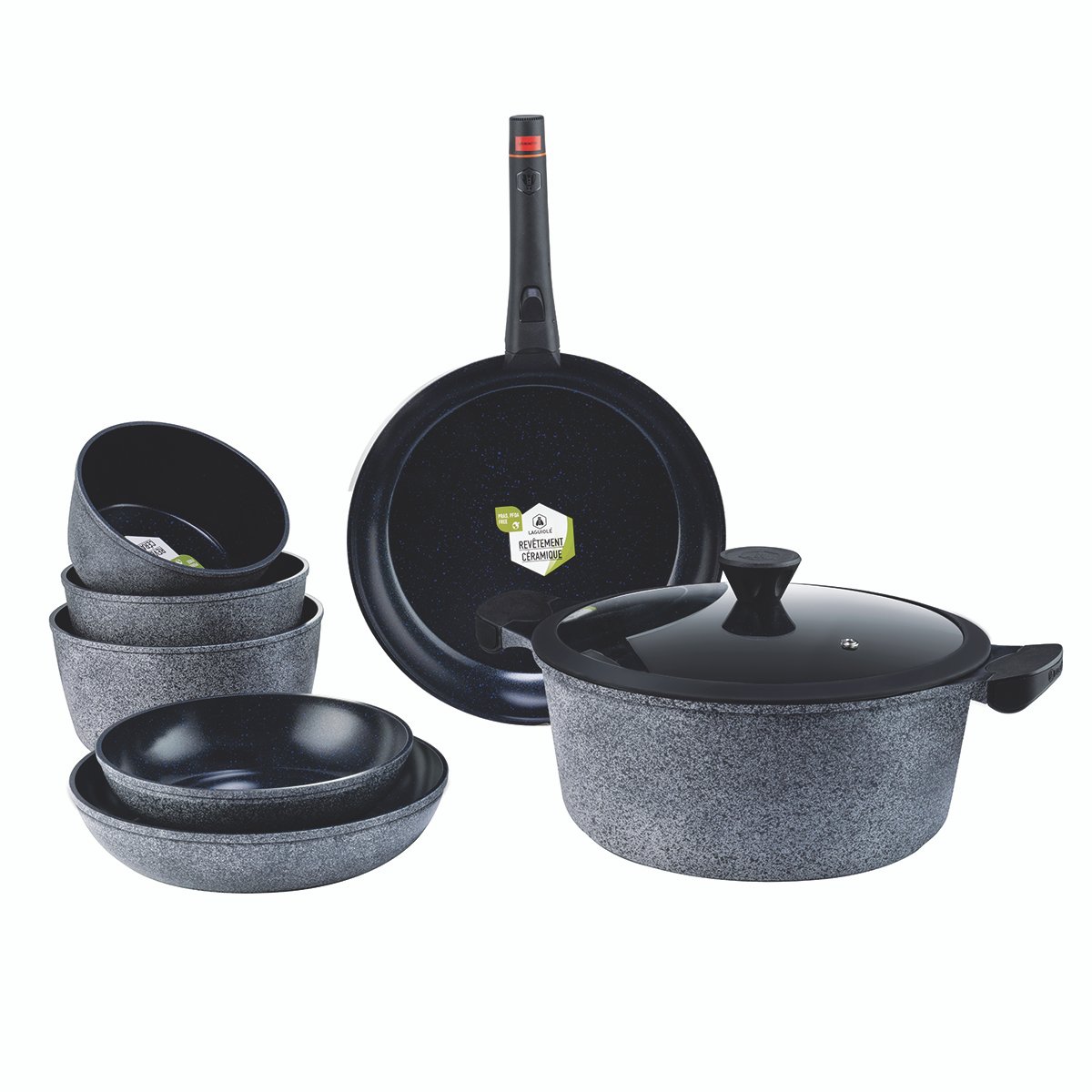 Laguiole - Set 9 pièces CHARBON 'réactif' sauce pans, stockpot, saucepans, Universal removable handle 42 Laguiole - Set 9 pièces CHARBON 'réactif' sauce pans, stockpot, saucepans , Universal removable handle
