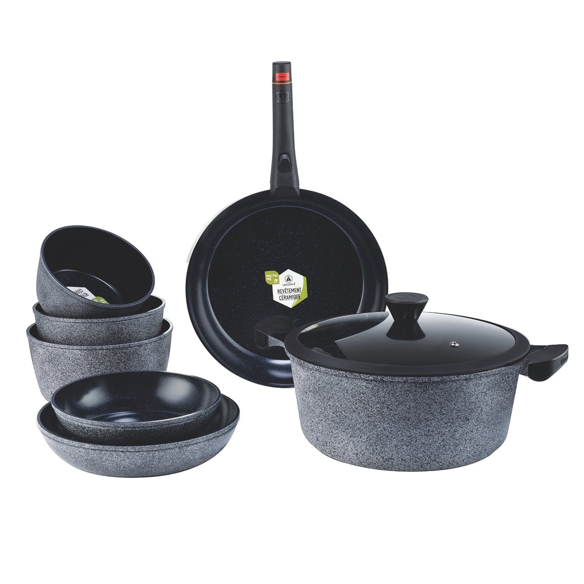 Laguiole – Set 9 pièces CHARBON ‘réactif’ with Universal removable handle