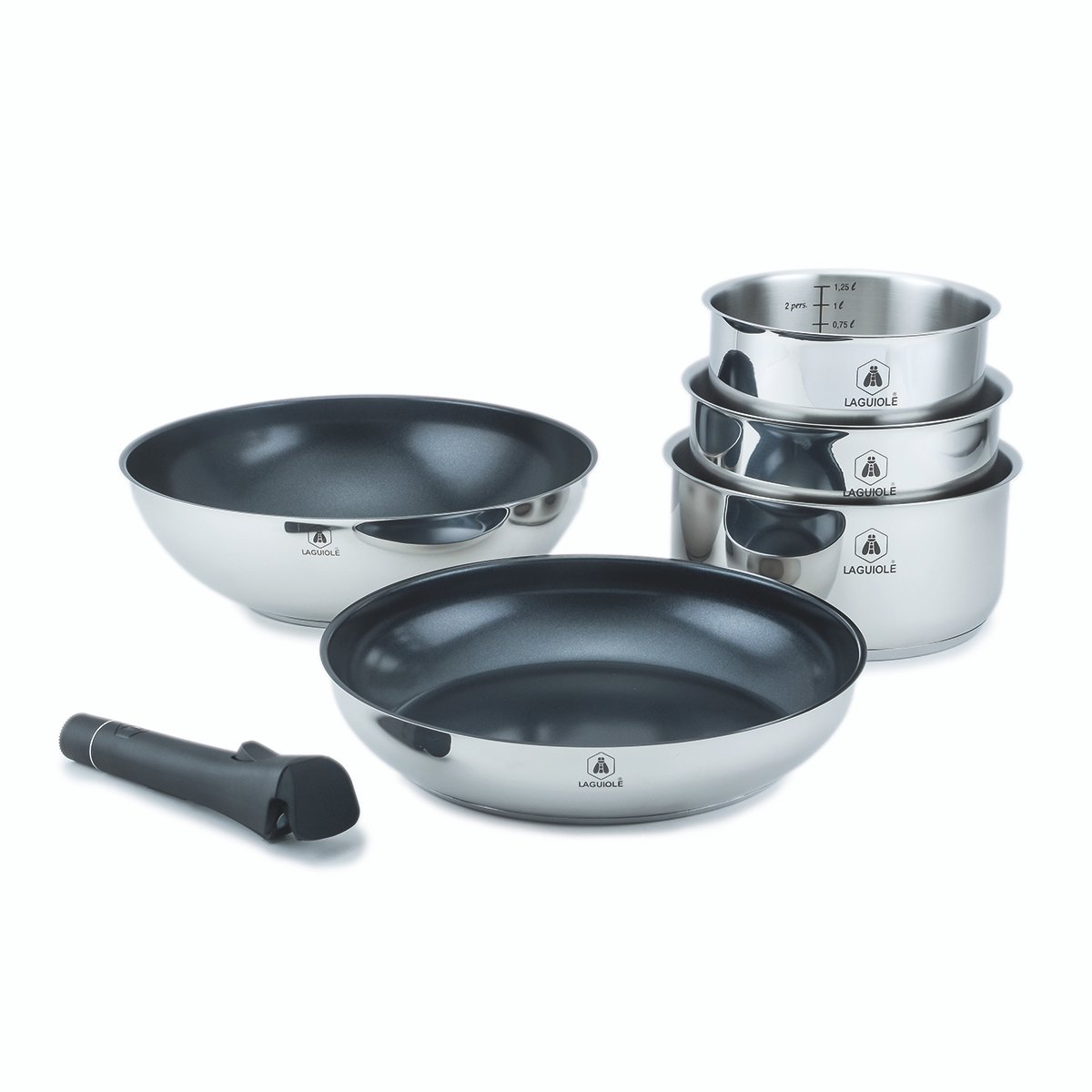 Laguiole – “Réactve” 6-piece removable cookware set Stainless steel, Greblon® CK2 ceramic non-stick coating, induction compatible 8 Laguiole – “Réactve” 6-piece removable cookware set Stainless steel, Greblon® CK2 ceramic non-stick coating, induction compatible
