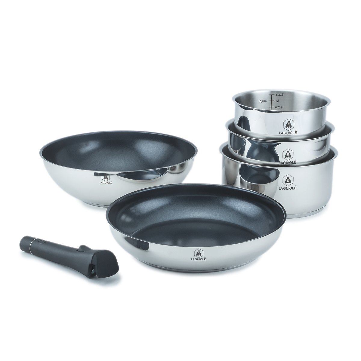 Laguiole Réactive 6-Piece Cookware Set, Stainless Steel, Ceramic Non-Stick, Induction Compatible