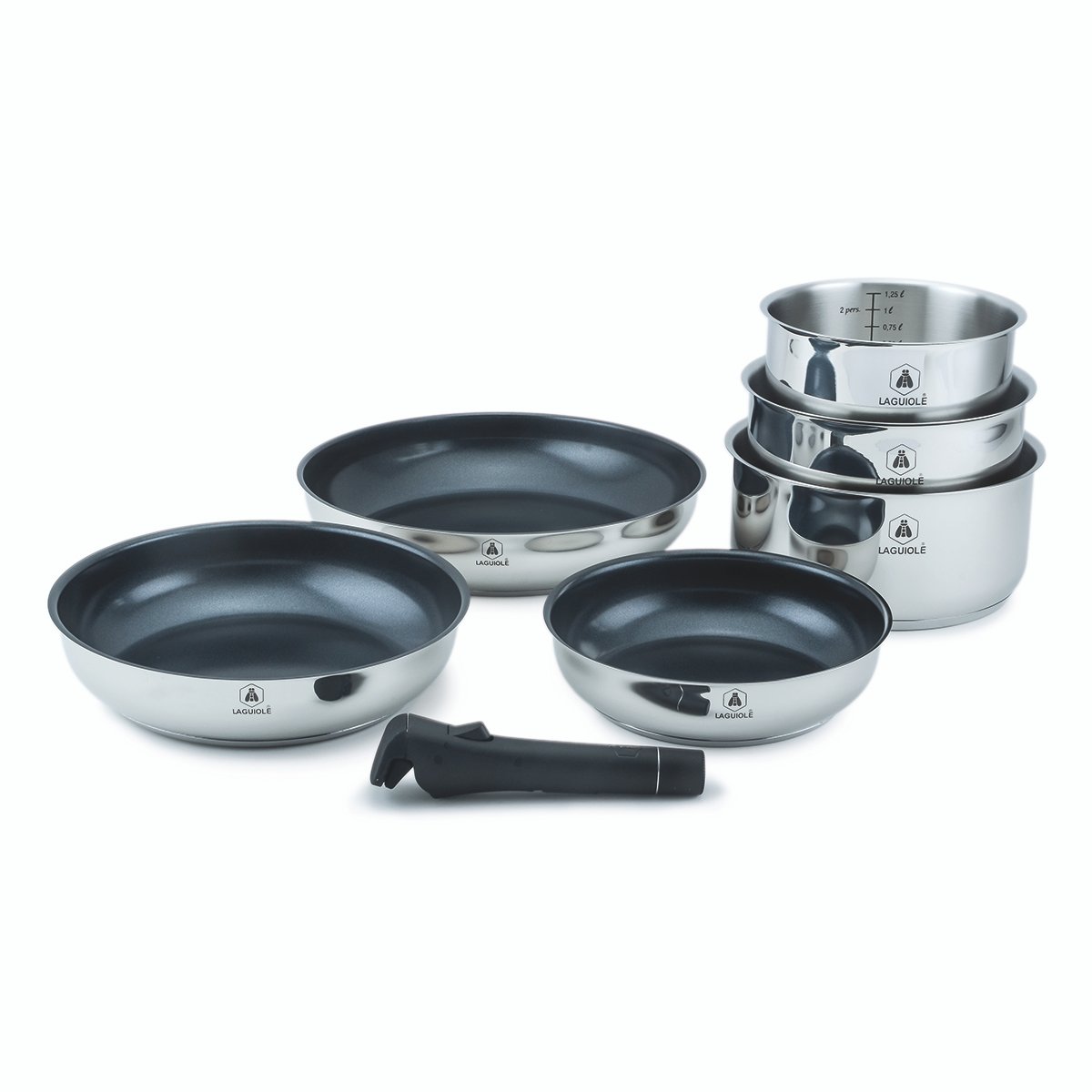 Laguiole – “Réactive” 7-piece removable cookware set Stainless steel, Greblon® CK2 ceramic non-stick coating, induction compatible 15 Laguiole – “Réactive” 7-piece removable cookware set Stainless steel, Greblon® CK2 ceramic non-stick coating, induction compatible