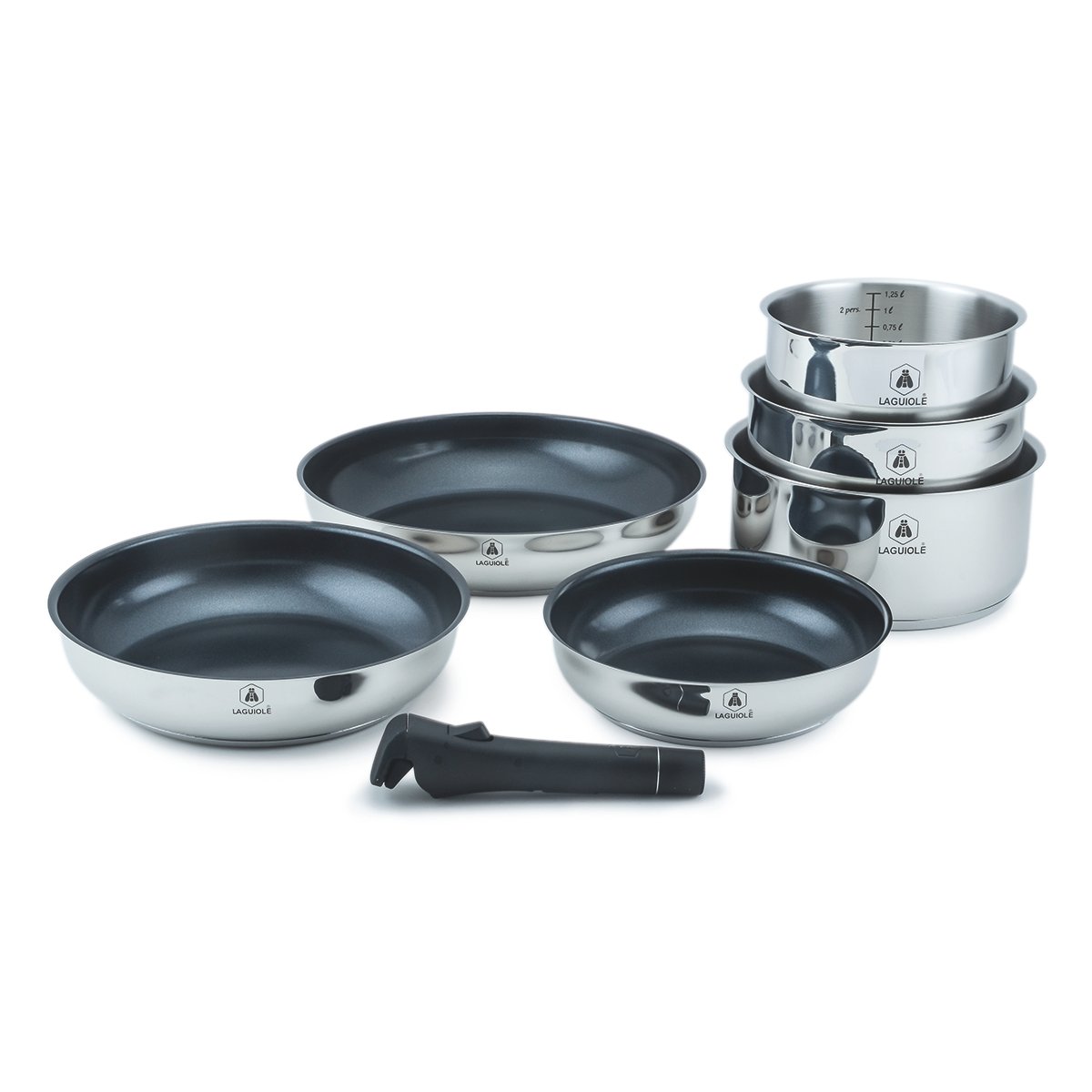 Laguiole Réactive 7-Piece Cookware Set, Stainless Steel, Ceramic Non-Stick, Induction Compatible