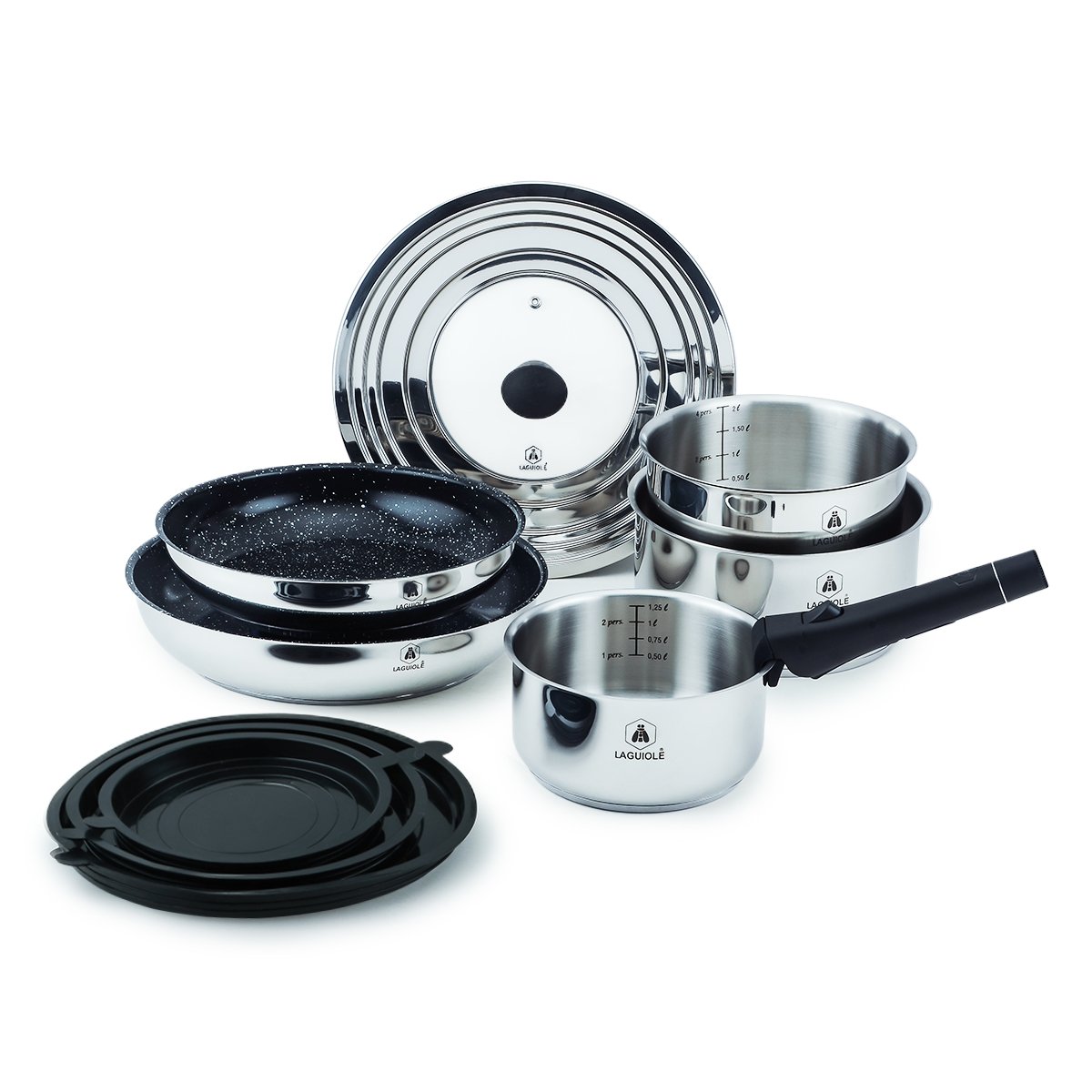 Laguiole Astuces 10-Piece Cookware Set, Removable Handle, Non-Stick, Induction Compatible