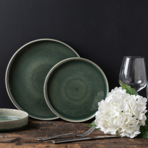 Laguiole 12-Piece Stoneware Tableware Set, JADE, with reactive glaze